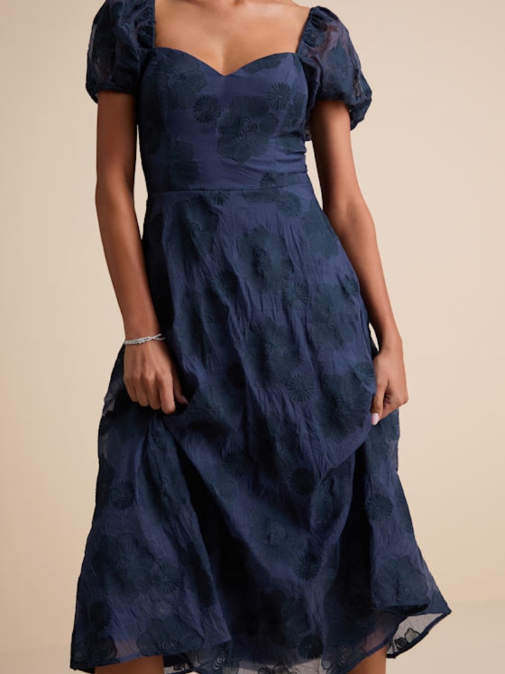 Lulus Sweetest Behavior Navy Embroidered Puff Sleeve Midi Dress Blue - Size XXL